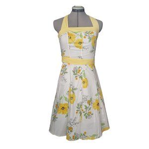 White Cotton Sunflower Halter Sundress Size 5